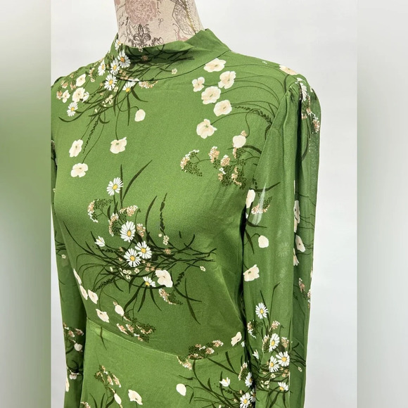 REFORMATION Lomita Green floral long sleeve open back PERSIS mini dress size 10. - Picture 7 of 16